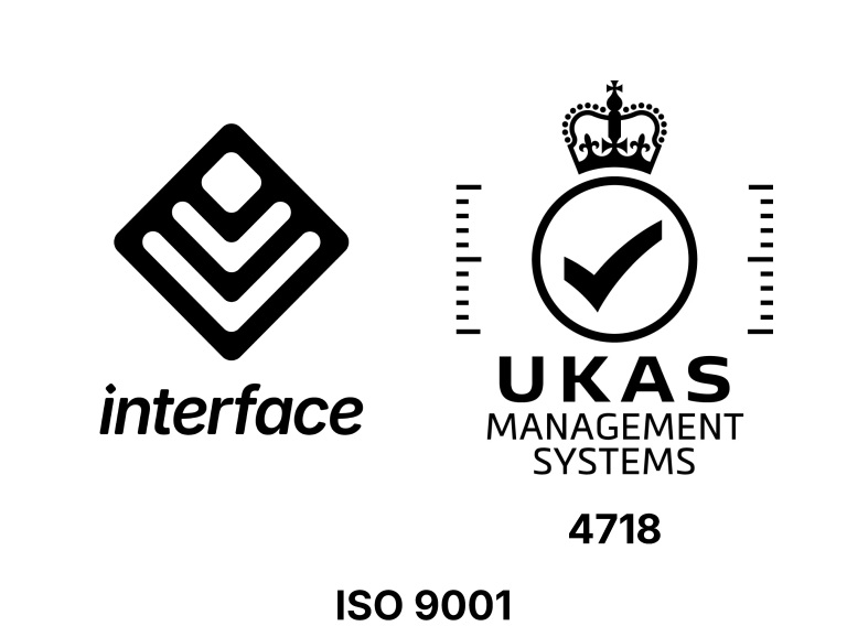 ISO 9001 certified, UKAS Management Systems accreditation 4718, issued by Interface