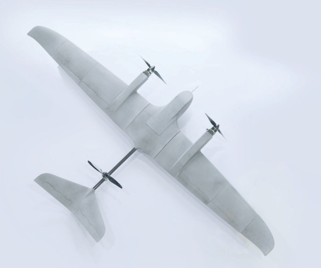 The HP Concept S fixed-wing VTOL drone demonstrator, seen from above.