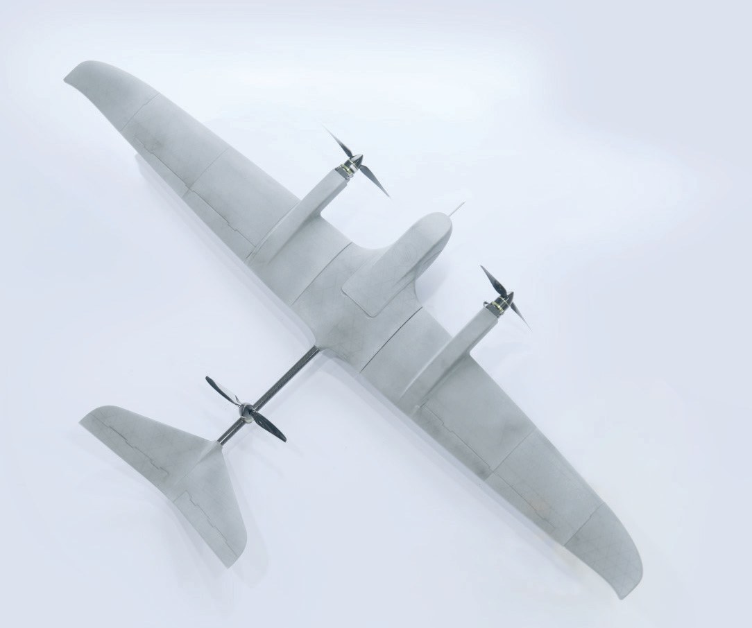 The HP Concept S fixed-wing VTOL drone demonstrator, seen from above.